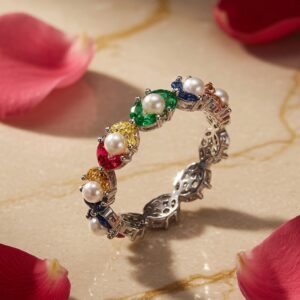 Pearl Prime Multi Colour Band  Ring (size 6)