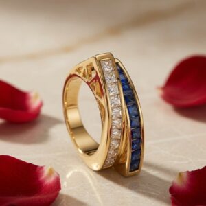 Nova Shine Sapphire Blue-White Overlap Band Ring (size 7)