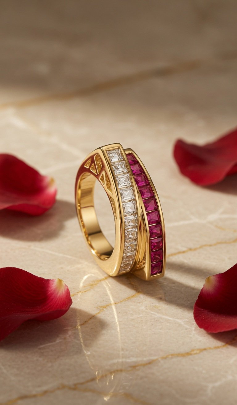 Nova Shine Ruby-White Overlap Band Ring (size 7,8) - Image 2