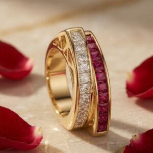 Nova Shine Ruby-White Overlap Band Ring (size 7,8)