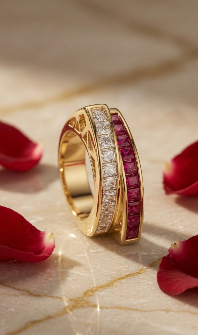 Nova Shine Ruby-White Overlap Band Ring (size 7,8)