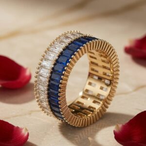 Sapphire Blue-White Trail Sparkling Band Ring