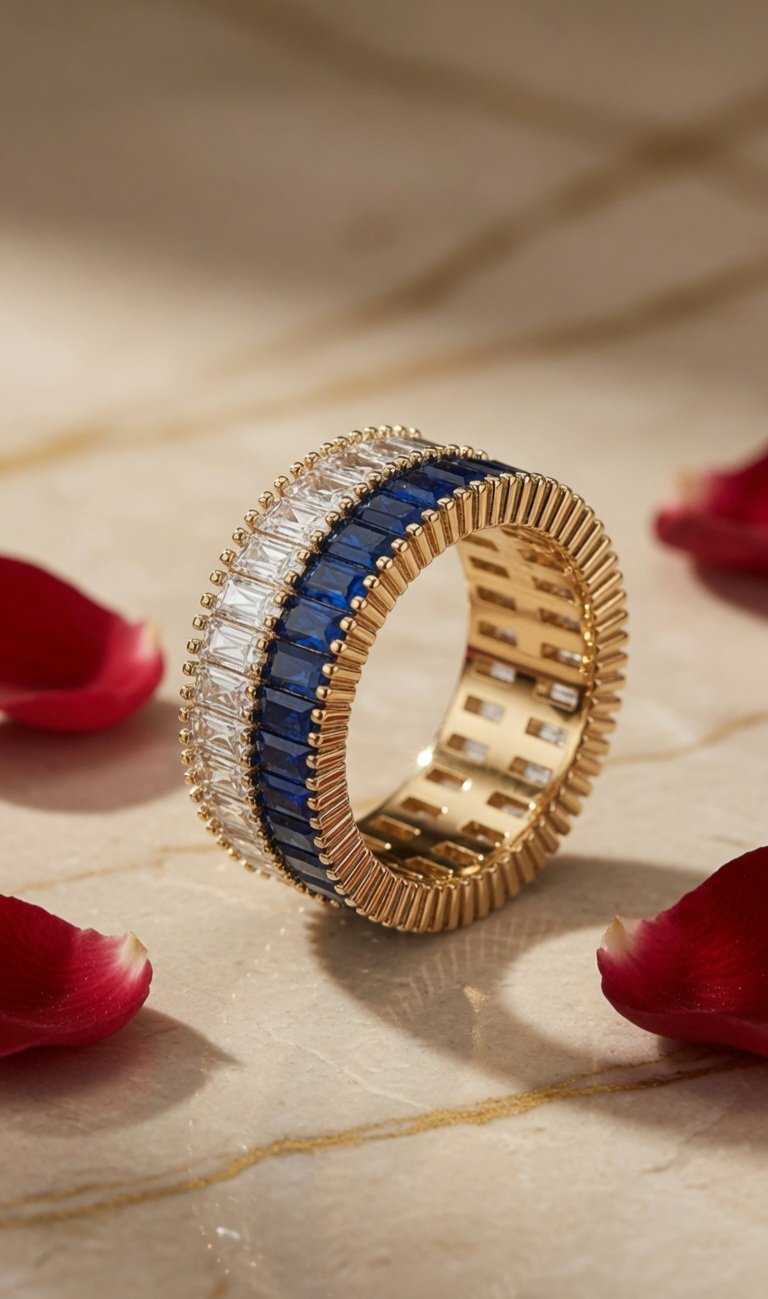 Sapphire Blue-White Trail Sparkling Band Ring