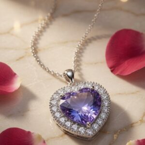 Amora Violet Heart Pendant-Platinum Finish