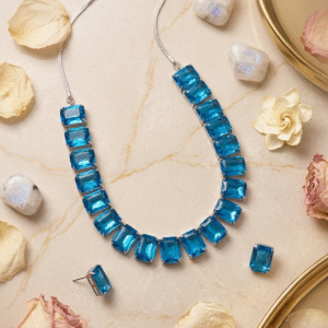 The "Riviera Blue" Emerald-Cut Luxury Choker Set-Platinum Finish