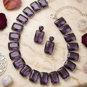 Velvet Twilight luxury Purple Emerald-Cut Choker Set-Platinum Finish