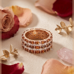 The Aurelia Multi-Row Gold Amber Rust Tourmaline Eternity Band Ring-Gold Finish(size 7)