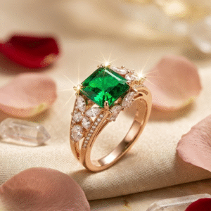 The Imperial Spilt-Shank Luxury Square-Cut Emerald Cocktail Ring-Gold Finish (size 7)