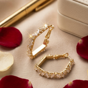 The Astraea Geometric Angular Baguette Mosaic Hoops-Gold Finish