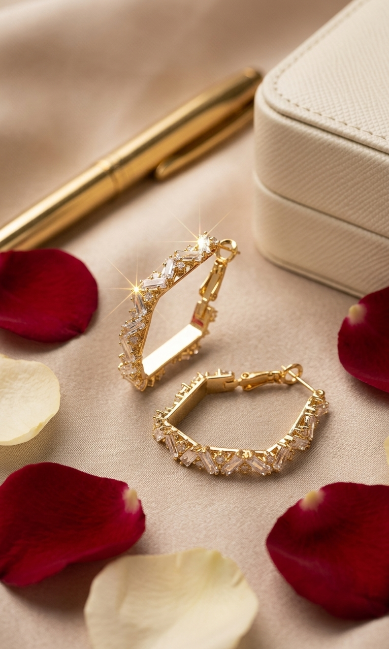 The Astraea Geometric Angular Baguette Mosaic Hoops-Gold Finish