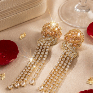Aurelia Champagne Dome Monaco Morganite Tassel Earrings-Gold Finish