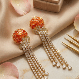 Valencia Fire Opal Dome Waterfall Earrings-Gold Finish