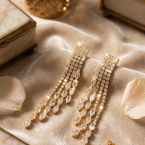 Riviera Evangeline Multi-Strand Waterfall Fringe Earrings-Gold Finish