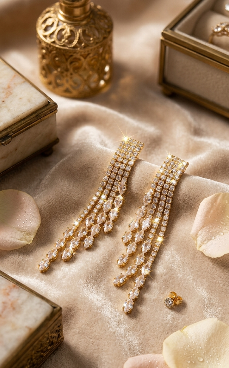 Riviera Evangeline Multi-Strand Waterfall Fringe Earrings-Gold Finish