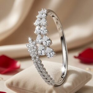 Aura Leaf Marquise And Pear Diamond replica Kada Bracelet- Platinum Finish