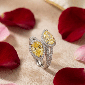 The Soleil Toi Et Moi Dual Canary Amber Wrap Ring-PlatinumFinish(size 8)