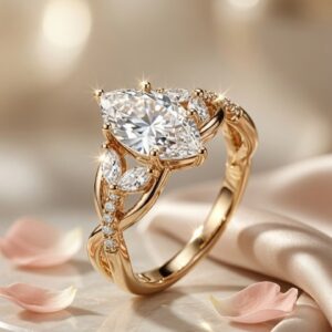 The Genevieve Marquise Leaf Accent Twisted Vine Ring-Gold Finish (Size.7,8,9)