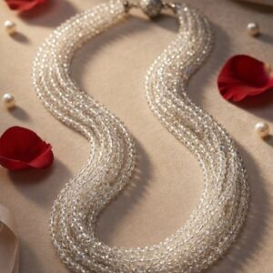 The Celestia Layered Multi-Row White Beaded Necklace-Platinum Finish