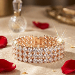 Aurora Triple-Row Crystal Moissanite Eternity Bracelet-Gold Finish