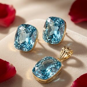 Serene Cerulean Premium Aquamarine Cushion-Cut Pendant Set-Gold Finish