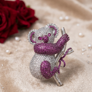 Ruby Koko Hug Koala Pavè Brooch-Platinum Finish