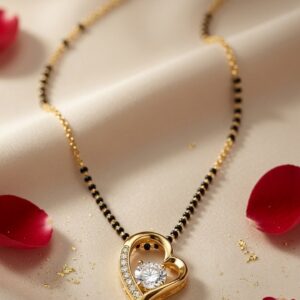 The Diya Solitaire Open-Heart Diamond-Style Mangalsutra-Gold Finish