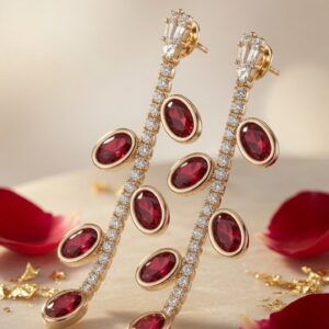 The Scarlet Vine Ruby Linear Botanical Diamond-Style Drop-Gold Finish