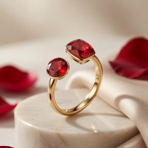 The Crimson Bellatrice Multi-Cut Red Adjustable Ring-Gold Finish