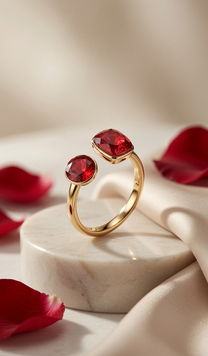 The Crimson Bellatrice Multi-Cut Red Adjustable Ring-Gold Finish