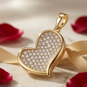 The Amorette Gold Pavè Heart Pendant-Gold Finish