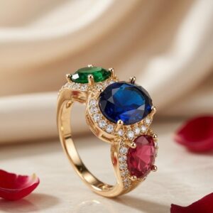 Empress Three-Stone Sapphire Emerald And Ruby Adjustable Ring-Gold Finish