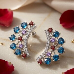 The Aurelia Empress Multi-Gemstone Fan Ear Climbers-Platinum Finish