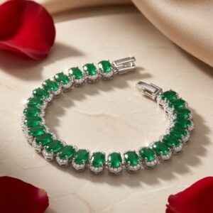 Serengeti Imperial Oval Emerald And Diamond Line Tennis Bracelet-Platinum Finish