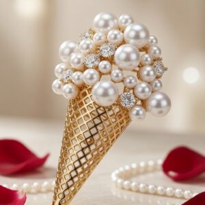 Imperial Icecream Cone Gelato Peral Brooch-Gold Finish