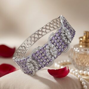 The Amethyst Royale Diamond-Style Purple Lattice Kada Bracelet-Platinum Finish