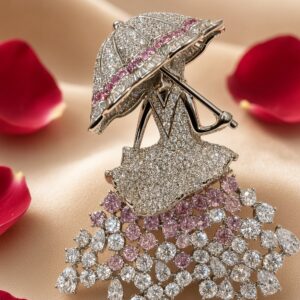 The Promenade Silver Umbrella Figurine Statement Brooch-Platinum Finish