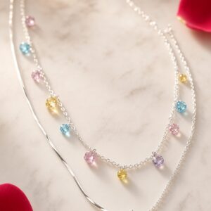 The Celestia Layered Multi-Row White Beaded Necklace-Platinum Finish