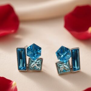 The Sovereign Asymmetric Geometric Sapphire Studs-Platinum Finish