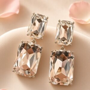 The Sovereign Radiance Emerald-Cut Double Drop Earrings-Platinum Finish