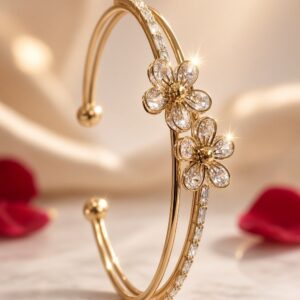 The Fluer D'Or Open Floral Kada Bracelet-Gold Finish