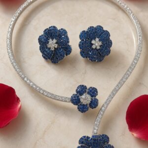 The Haute Joaillerie Celestial Sapphire Petal Open Collar Choker Set-Platinum Finish