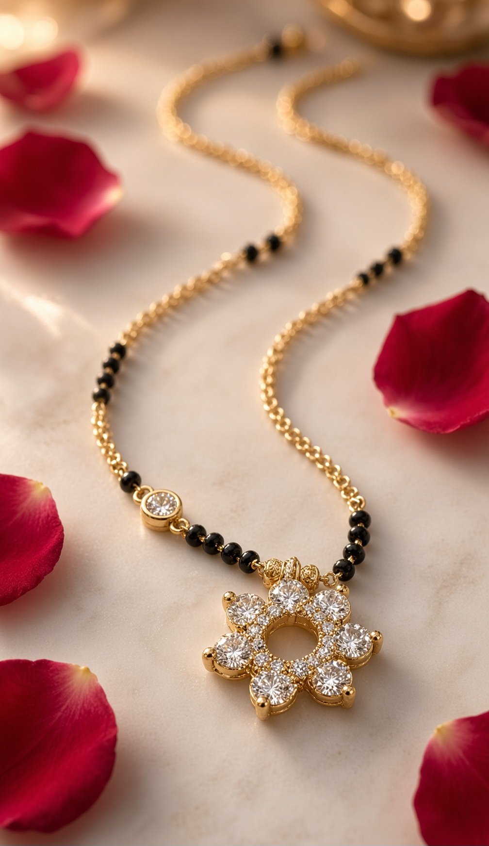 The Modern Celestial Floral Diamond-Style Mangalsutra-Gold Finish
