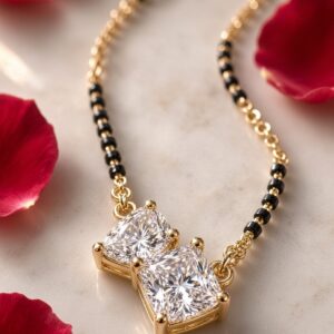 Twin Luminary Cushion-Cut Dual Solitaire Mangalsutra-Gold Finish