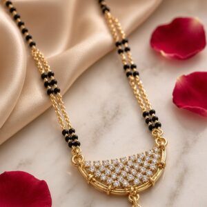 Radiant Moon Arc Mesh Diamond-Style Mangalsutra-Gold Finish