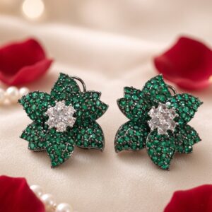 The Emerald Blossom Pavillion Studs-Gold Finish