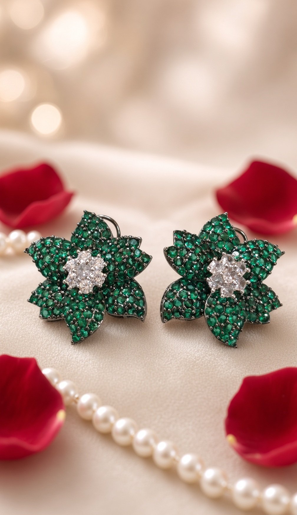The Emerald Blossom Pavillion Studs-Gold Finish