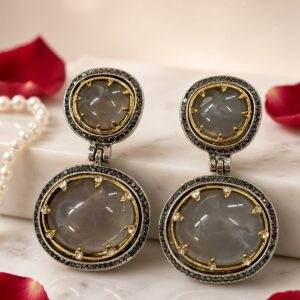 The Sovereign Smoky Quartz Cabochon Two-Tone Earrings-Antique Finish