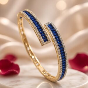 The Sapphire Eclipse Baguette Open Kada Bracelet-Gold Finish