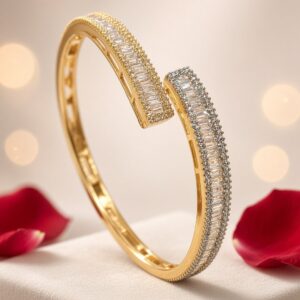 The Serenade Yellow Gold Channel Baguette Kada Bracelet-Gold Finish