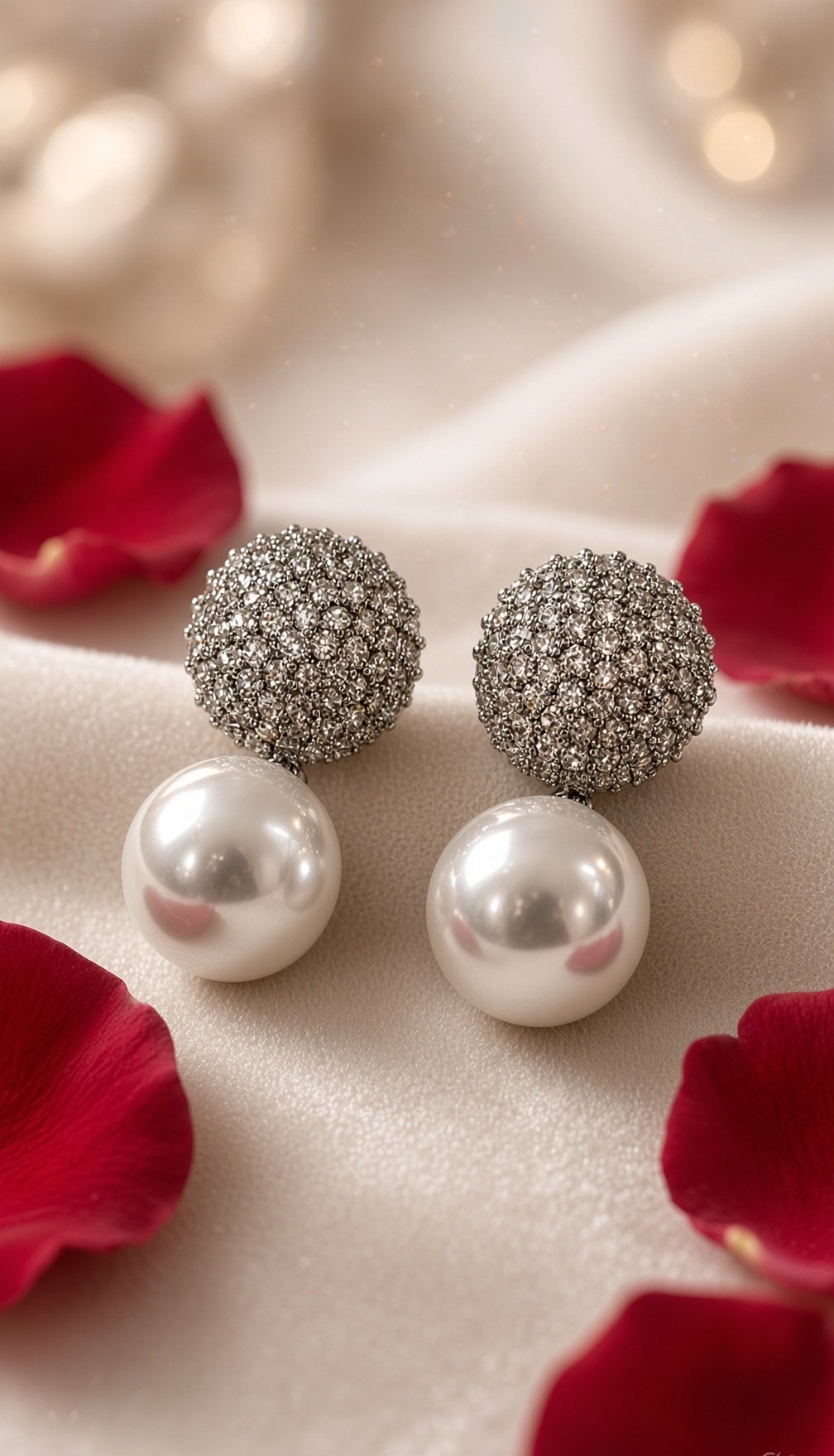 The Celestia Cz Pavè SphereAnd Peral Drop Earrings-m-Black Rhodium Finish